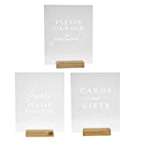 Hanna Roberts Set of 3 Wedding Reception, Ceremony, Party, Table Decoration Signs with Holder | Favors Please Take One | Please Sign Our Guestbook | Cards and Gifts, 7" x 1.5" x 9"