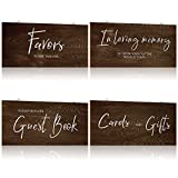 4 Pieces Wooden Guest Book Sign Rustic Cards and Gifts Wedding Sign Farmhouse Wedding Reception Signs Hanging Wedding Decorations for Ceremony Country Favors Wood Signs for Home Guests Gifts Memorial