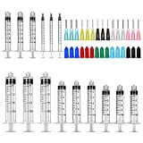 15 Pack-Syringe Blunt Tip Needle and Cap Set, 20, 10, 5, 3, 1ml/cc Syringes, 14, 16, 18, 20, 22ga Blunt Needles, Luer Lock Plastic Glue Applicator, Great for Refilling and Measuring Oil Dispensing