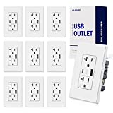 ELEGRP USB Charger Wall Outlet, USB Receptacle with Type A & Type C USB Ports, 20 Amp Duplex Tamper Resistant Receptacle Plug, Wall Plate Included, UL Listed (10 Pack, Matte White)
