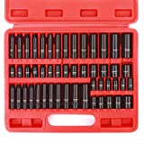 CASOMAN 1/4 Inch Drive Master Impact Socket Set, 50-Piece, 6-Point, SAE/Metric, 5/32 Inch - 9/16 Inch, 4mm - 15mm, Standard/Deep,CR-V