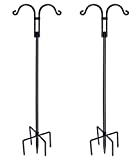 Double Shepherds Hooks for Outdoor, 2-Pack Heavy Duty Two Sided Garden Pole for Hanging Bird Feeder, Plant Baskets, Solar Light Lanterns, Garden Plant Hanger Stands with 5 Base Prongs(92 inch)