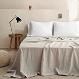 Simple&Opulence 100% Linen Sheet French Flax Flat Sheet Basic Style with Stone Washed Solid Color Soft Breathable Farmhouse Top Sheet - 1 Piece Bed Flat Sheet Only (Queen, Linen)