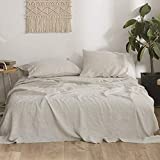 Simple&Opulence 100% Belgian Linen Sheets King Size-4 Piece European Flax Linen Bed Sheet (1 Flat Sheet,1 Fitted Sheet,2 Pillowcases) -Breathable Soft Hemstitched Linen Bedding-Natural Linen