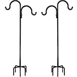 Outdoor Double Shepherds Hook/Bird Feeder 5/8 in Pole with 5 Shakes Base, DUYKQEM 92 inch Heavy Duty Garden Hanging Plant Stand 2 Pack, Outside Holder Hanger for Lanterns Light,Wedding Flower Basket.