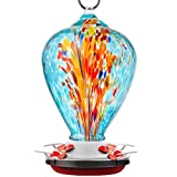 Muse Garden Hummingbird Feeder for Outdoors, Hand Blown Glass, 34 Ounces, Containing Ant Moat, Comet