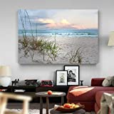 Renditions Gallery Modern Landscape Picture Decorations Canvas Prints Seascape Forest Sunset Wall Art for Home Office. Ready to Hang, 32x48, Beach Driftwood