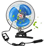 Zmoon Car Fan 12V 8'' Car Ceiling Fan Rotatable Car Cooling Fan Powerful Quiet Ventilation with Adjustable Clip & Cigarette Lighter Plug for Van/SUV/RV/ATV