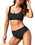 Two Piece Swimsuits for Women High Waisted Bathing Suits Crop Top Bikini Sets Padded Swimwear Black