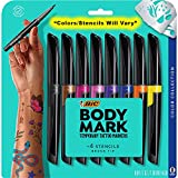 BodyMark by BIC, Temporary Tattoo Marker, Skin Safe, Flexible Brush Tip, Long-Lasting, Assorted Colors, 8-Pack