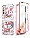 SURITCH for Samsung Galaxy S22 Case, [Built-in Screen Protector] Full Body Protection Shockproof Rugged Bumper Slim Soft Silicone Protective Cover for Galaxy S22 6.1 Inch (Marble Rose)