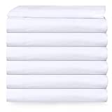 6 Flat Sheet White T-200 Percale Hotel Linen (Available in Bulk/Dozens) (Queen, 90x110 Inches)