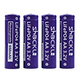 4 Pack- Shockli AA Size LiFePo4 650mAh Battery, AA 3.2V Solar Rechargeable Batteries - Ideal for Solar Garden Light