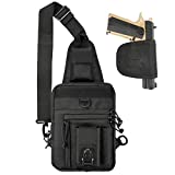 Tactical Chest Sling Pistol Bag - LarKoo Concealed Carry Handgun Chest Crossbody Pack Holster Shoulder Bag for Right Left Hand Ambidextrous