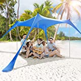 Nictemaw 15x10ft Large Beach Tent Sun Shelter 8-10 Persons 4 Sandbags 4 Poles Sun Shade UPF 50+,Windproof,Water Assistant Lycra Fabric Beach Canopy for Camping Trip, Picnic, Music Festival,Dark Blue