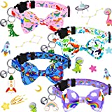 4 Packs Cat Collar with Bow Tie Cute Safety Breakaway Collar with Bells Adjustable Cat Collar Bowtie Universe Dinosaur Rainbow Pattern Cat Collar Accessories for Males Females Kitten Kitty Cat