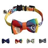 Cat Collar Breakaway with Bowtie Bell, Cute Rainbow Print Kitten Collar with Removable Cat Bowtie Collar for Kitty Cat (7.4-10.8 inch)