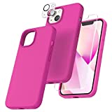 TOCOL [5 in 1] Compatible with iPhone 13 Case for Women, 2 Pack Screen Protector + 2 Pack Camera Lens Protector, Slim Liquid Silicone Phone Case iPhone 13 [Anti-Scratch] [Drop Protection], Hot Pink