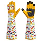 Long Gardening Gloves for Women, Rose Pruning Gloves Thornproof with Forearm Protection, Breathable Work Gloves with Touch