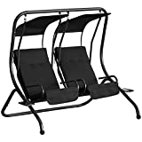 Outsunny Modern 2-Seater Outdoor Patio Swing Chair, Porch Seats with Cup Holder and Removeable Canopy, Black