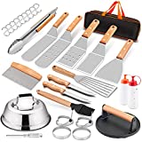 Griddle Accessories Set of 20, HaSteeL Complete Stainless Steel Griddle Spatula Tools with 9 Melting Dome, Heavy Duty Metal Spatulas Choppers Cast Iron Grill Press for Flat Top Teppanyaki BBQ Outdoor
