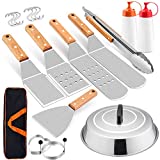 HaSteeL Griddle Accessories Set of 12, Professional Stainless Steel Metal Spatula Tools with 12in Cheese Melting Dome, Heavy Duty Griddle Spatulas Great for Teppanyaki Flat Top Cooking Outdoor Indoor