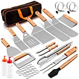 HaSteeL Griddle Accessories Set of 20, Stainless Steel Griddle Spatula Tools Kit with Carrying Bag, Complete Heavy Duty Metal Spatulas for Teppanyaki BBQ/Flat Top/Cast Iron Cooking Grilling Camping