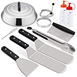 HaSteeL Griddle Accessories Set, Stainless Steel Griddle Tools Kit of 10 for Flat Top Teppanyaki BBQ Cooking Camping, 12 Melting Dome, Metal Spatulas, Griddle Scrapers, Tong, Egg Rings, Bottles