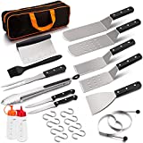 HaSteeL Griddle Grill Accessories 16PCS, Metal Spatula Stainless Steel with Carrying Bag, Professional BBQ Griddle Tools Kit for All Your Grilling Needs - Teppanyaki Flat Top Cooking and Camping