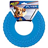 Nerf Dog Rubber Tire Flyer Dog Toy, Flying Disc, Lightweight, Durable, Floats in Water, Great for Beach and Pool, 10 Inch Diameter, for Medium/Large Breeds, Single Unit, Blue, Original