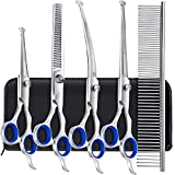 Gimars Professional 4CR Stainless Steel Safety 6 in 1 Round Tip Dog Scissors for Grooming, Heavy Duty Titanium Coated Pet Grooming Scissor for Dogs, Cats and Other Animals