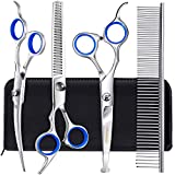 Gimars Dog Grooming Scissors Kit Professional 4CR with Safety Round Tip, 5 in 1 Heavy Duty Titanium Coated Straight & Thinning & Curved Shears