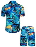 TUNEVUSE Men Hawaiian Shirt and Short Set 2 Picece Beach Outfit Summer Tropical Floral Print Matching Luau Short Suits Flower Print Blue 4X-Large
