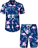J.Ver Men's Flamingos Hawaiian Shirts Casual Button Down Short Sleeve Shirt Printed Shorts Summer Beach Tropical Hawaii Shirt Suits