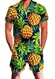 AIDEAONE Male Hawaiian Shirt Set Fashion Short Pineapple Romper Party Beach Jumpsuit Overalls Cloth Pants Boyfriend XXL