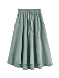 SweatyRocks Women's Casual High Waist Pleated A-Line Midi Skirt with Pocket Green XL