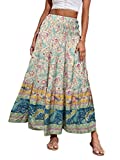 CFLONGE Women's Bohemian Long Skirts Flowy High Waist A Line Maxi Skirt (Large, Apricot)