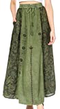 Sakkas 1827 - Maran Women's Boho Embroidery Skirt with Lace Elastic Waist and Pockets - Sage Green - OS