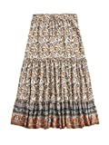 Milumia Women's Boho Vintage Floral Print Tie Waist A Line Maxi Skirts Beige Large