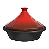 Kook Morocan Tagine, Enameled Cast Iron Cooking Pot, Tajine with Ceramic Cone-Shaped Closed Lid, 3.3 QT (Red)