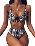 EJsoyo Women High Waisted Bikini Sexy Snakeskin Print Brazilian Beach Swimwear Set (1-Snakeskin, Medium)