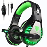 BUTFULAKE Gaming Headset Wired Headphones for PS5 PS4 Xbox One PC Over Ear Headphones with Microphone Green LED Light Game Headsets for Nintendo Switch PSP Smartphones