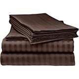 Queen Italian Prestige Collection Striped Bed Sheet Set  1800 Luxury Soft Microfiber Deep Pocket 4-Piece Bedding Set - Wrinkle, Stain, Fade Resistant - Chocolate Brown