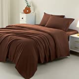 LIANLAM Queen Bed Sheets Set - Super Soft Brushed Microfiber 1800 Thread Count - Breathable Luxury Egyptian Sheets 16-Inch Deep Pocket - Wrinkle and Hypoallergenic-4 Piece(Queen, Brown)