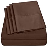 Sweet Home Collection 6 Piece Bed Sheets 1500 Thread Count Fine Microfiber Deep Pocket Set-Extra Pillow Cases, Value, Queen, Brown