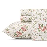 Laura Ashley - Queen Sheets, Soft Sateen Cotton Bedding Set - Sleek, Smooth, & Breathable (Lilian Coral, Queen)