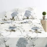 Wake In Cloud - Floral Sheet Set, 100% Cotton Bedding, Botanical Flowers Pattern Printed (4pcs, Queen Size)