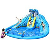 ACTION AIR Inflatable Waterslide, Shark Theme Waterpark with Double Slides, Bounce House for Wet and Dry, 2 Water Sprays with Huge Water Pool, Durable Sewn and Extra Thick, Idea for Kids (9421)