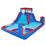 Sunny & Fun Four Corner Inflatable Water Slide Park  Heavy-Duty for Outdoor Fun - Climbing Wall, Slide & Deep Pool  Easy to Set Up & Inflate with Included Air Pump & Carrying Case
