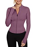 LUYAA Workout Jackets for Women Full Zip Yoga Track Jacket Long Sleeve Crop Top Purple M